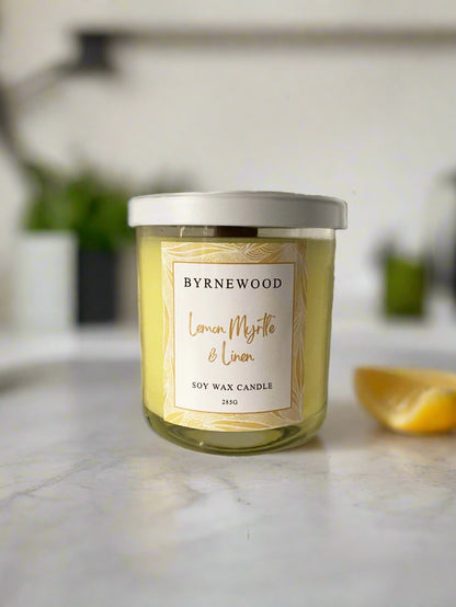 Byrnewood Yellow Lemon Myrtle & Linen Soy Wax Candle 285g